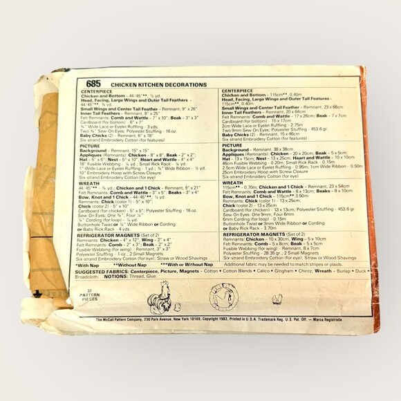 Vintage 1980s McCalls Sewing Pattern 685 Chicken Kitchen Decorations - Picture 2 of 2